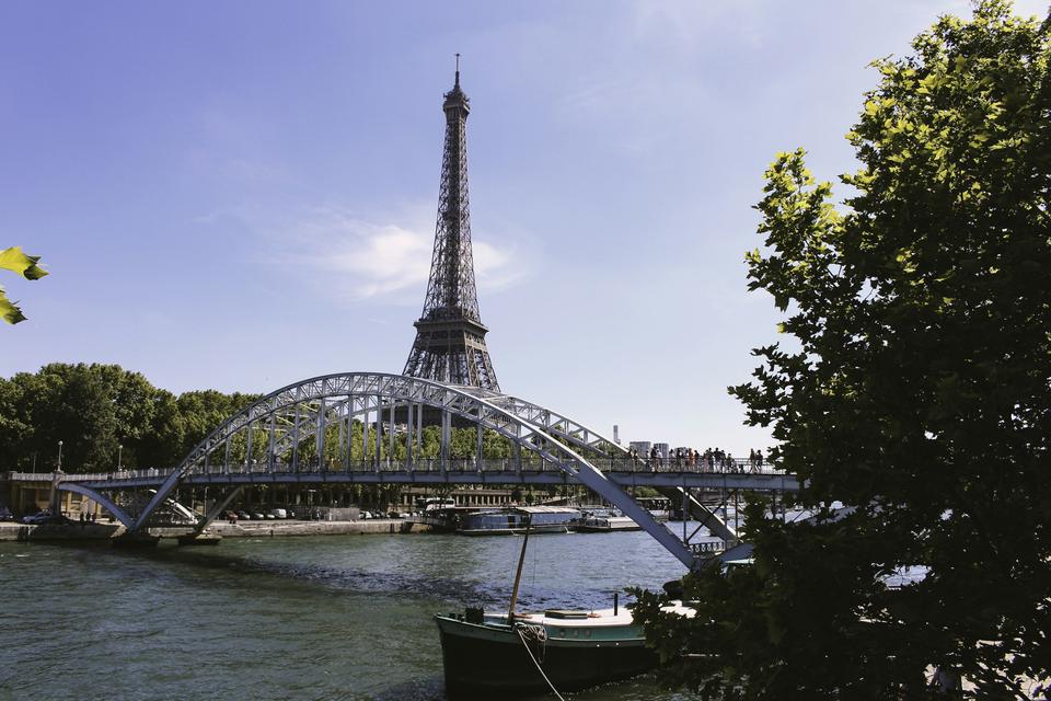 The Eiffel Tower over the Seine.
