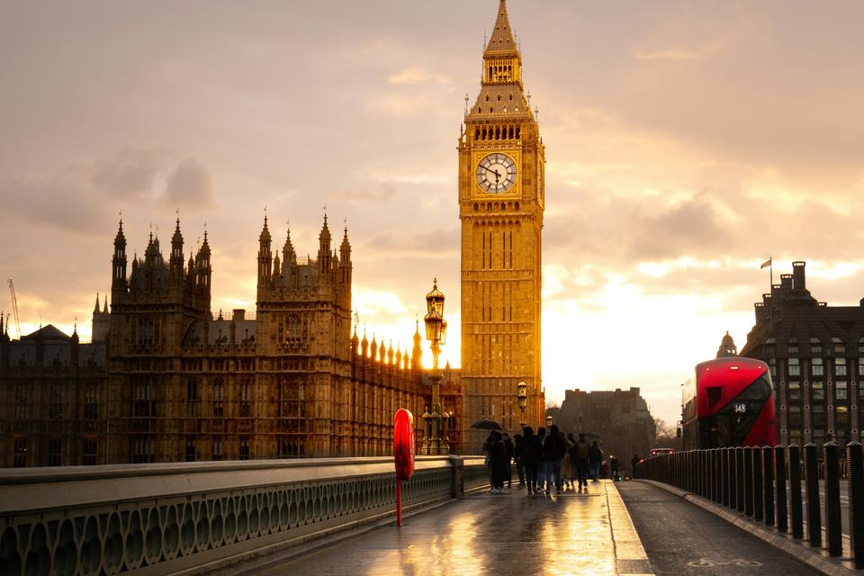 Westminster and Big Ben at sunset.
