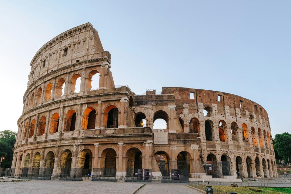The Colosseum in Rome at golden hour.