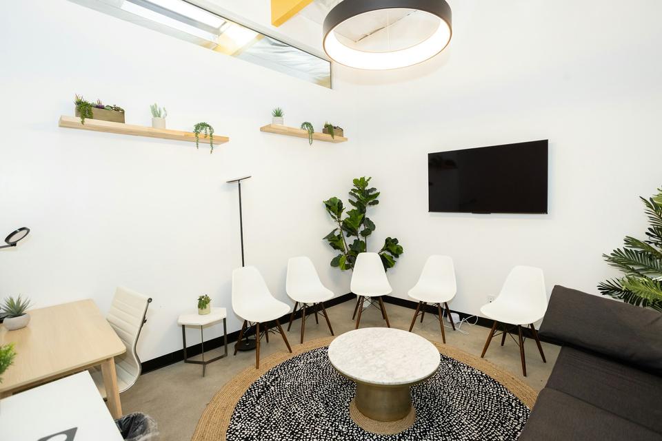A bright clinic waiting room.
